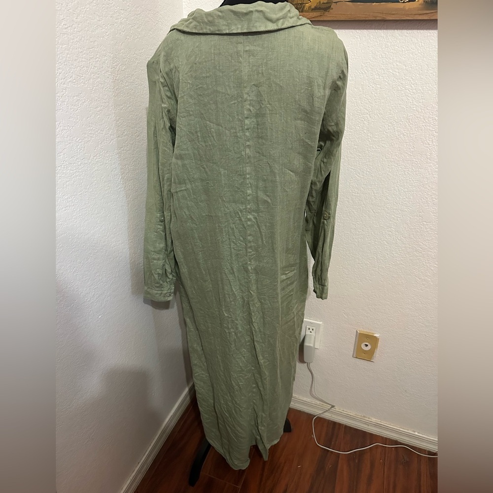 Zara Linen Button front shirt midi dress Sage Green - XS - Picture 2 of 9